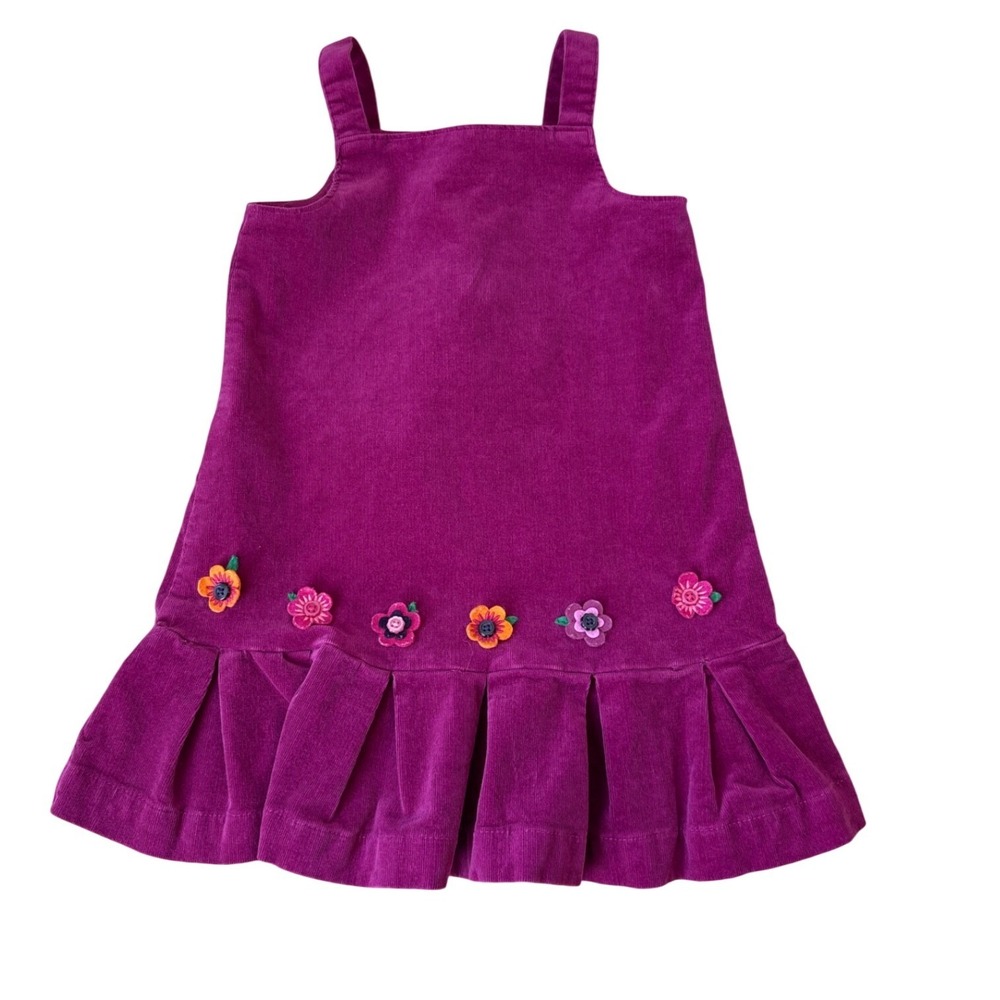 Gymboree Corduroy Jumper Dress Kids Purple Floral Applique Pleated SIZE 3T